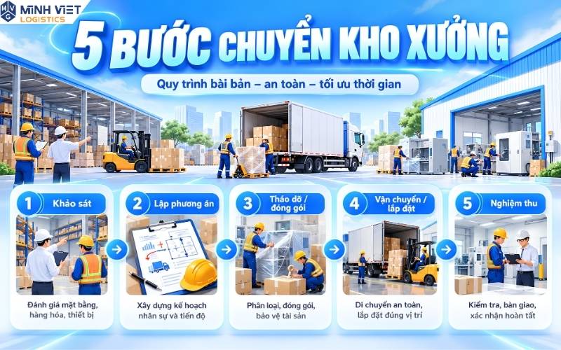 Quy trình chuyển kho xưởng từ khảo sát đến nghiệm thu